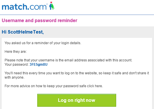 Password match com login Forgot Password
