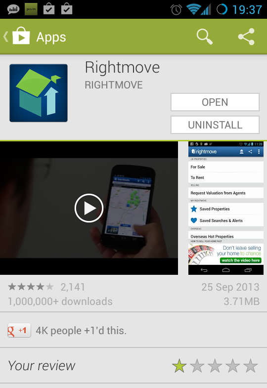 Downloading the RightMove Android app 