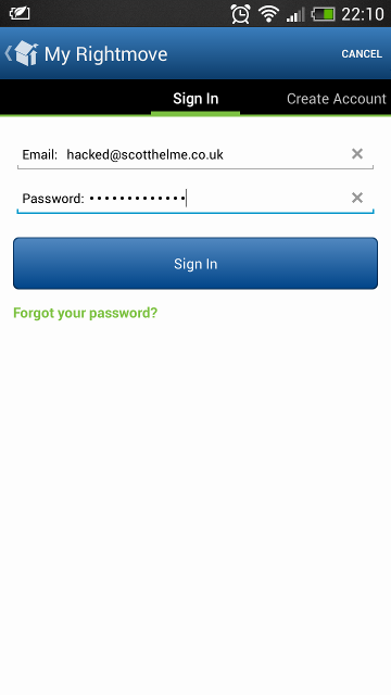 Logging in to the RightMove app