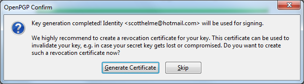 Generate revocation certificate
