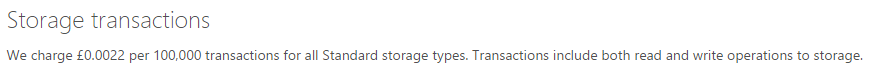 Azure Table Storage transaction cost