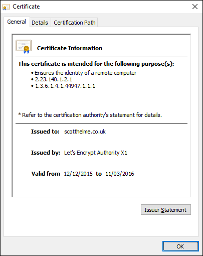 LE certificate in use