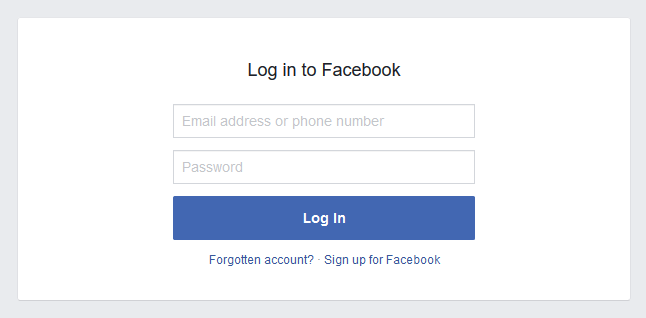 facebook login form