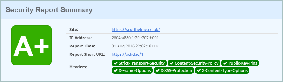 securityheaders.io scan results for scotthelme.co.uk