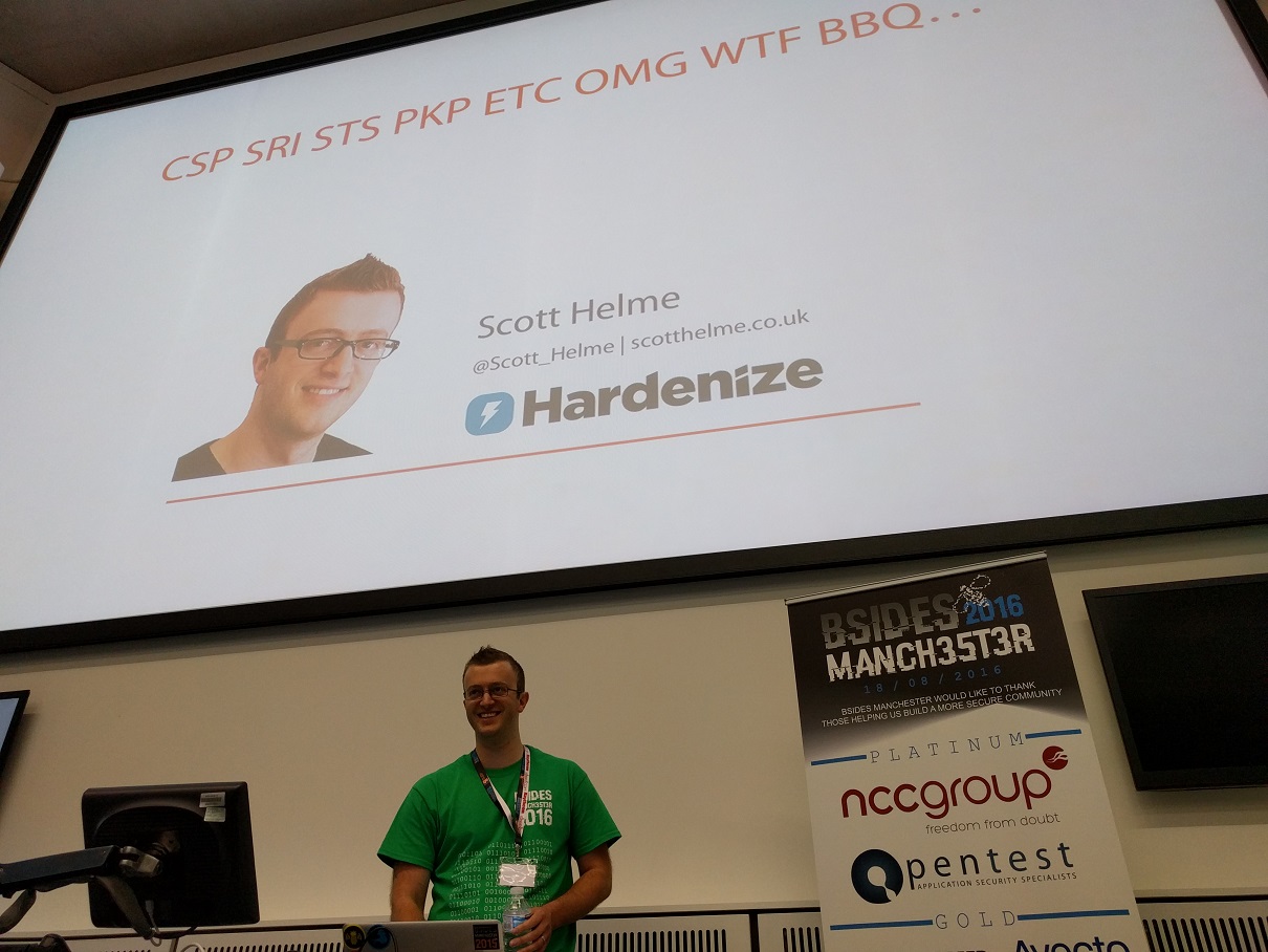 on stage at BSides Manchester